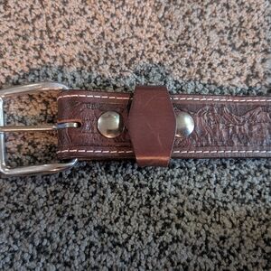 Brown Leather Belt with Silver Buckle